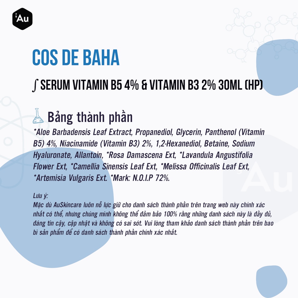 Cos De BAHA | Serum Pro-Vitamin B5 Hỗ Trợ Phục Hồi, Dịu Da và Dưỡng Ẩm chứa Pro-Vitamin B5 4% + Vitamin B3 2% 30ML (HP)