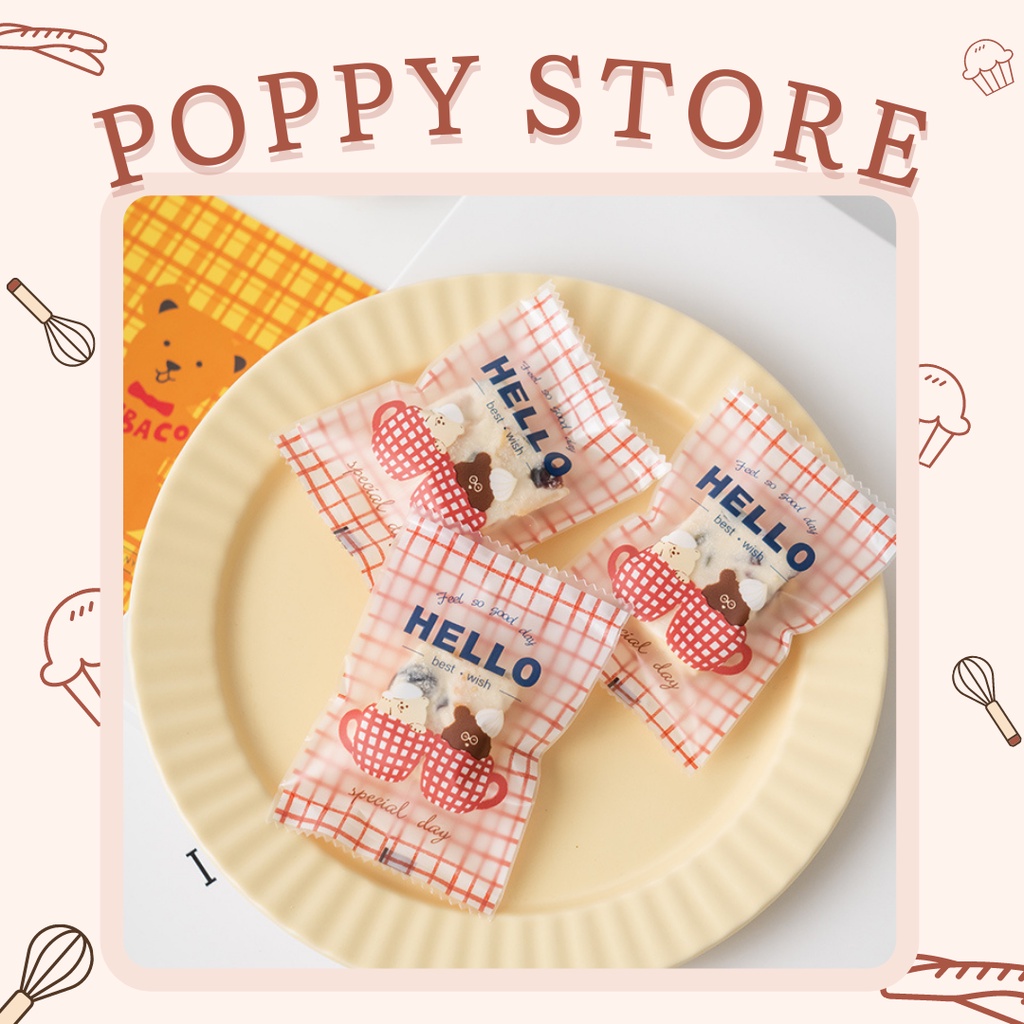 Set 52 túi đựng bánh dứa, túi đựng bánh kẹo, túi hàn miệng, mẫu hello dễ thương - POPPY STORE