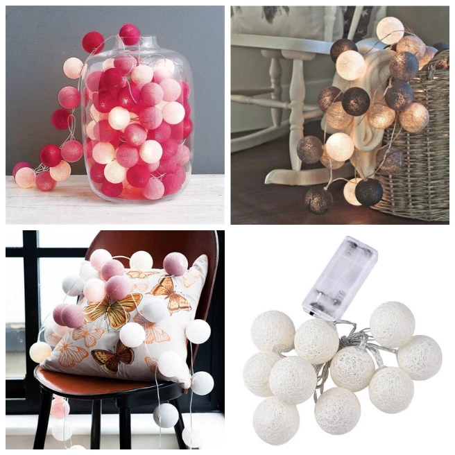 20 LED Cotton Ball Globe String / Fairy Lights Bedroom Wedding Christmas Decoration