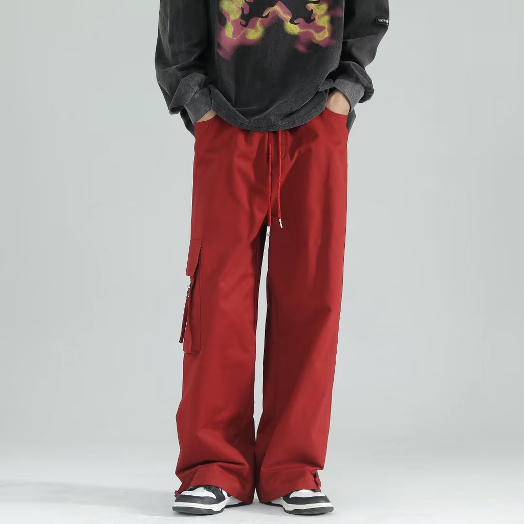 quần túi hộp nam retro thời trang quần túi hộp nữ from rộng quần ống suông phong cách Hàn Quốc thời trang quần thể thao nam dài trẻ tuổi  unisex Quần ống rộng