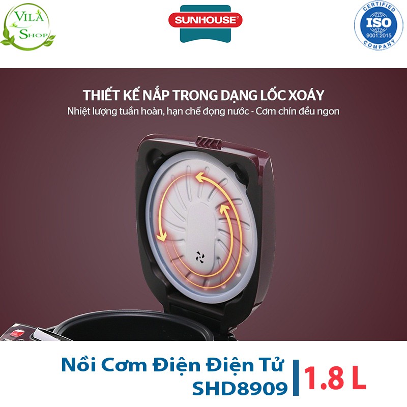 Nồi Cơm Điện Tử 1.8L Sunhouse SHD8909, Nồi Cơm Trang Bị Hệ Thống Nấu Tự Động