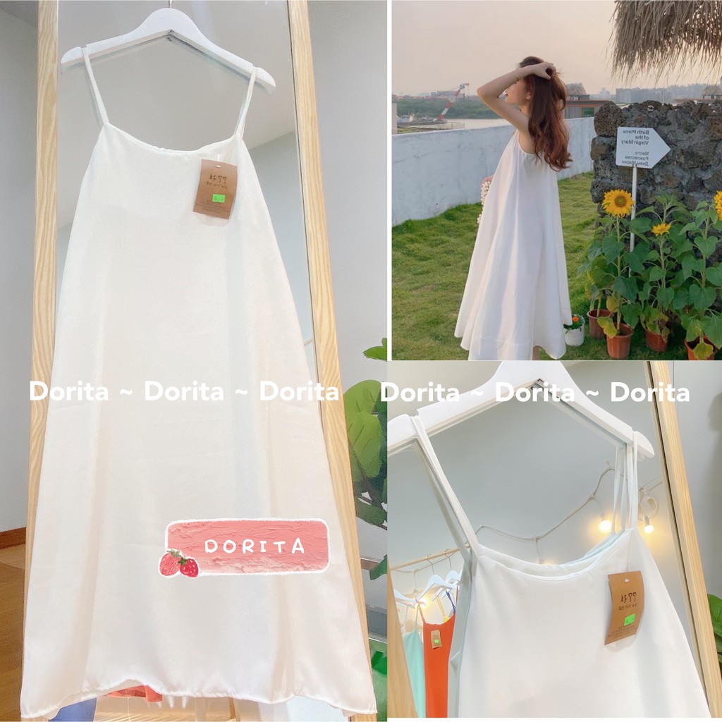 Váy 2 dây, đầm hai dây ulzzang, dáng dài, chất lụa dày dặn đẹp 307 - Dorita Boutique