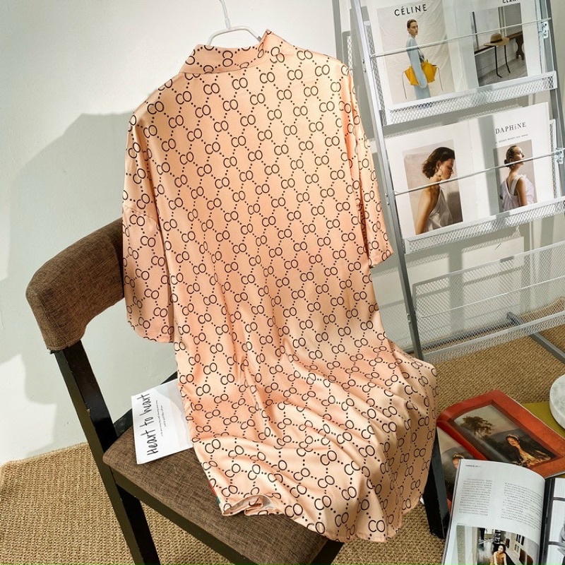 váy ngủ mặc nhà sơmi lụa Quảng Châu cao cấp chó cam