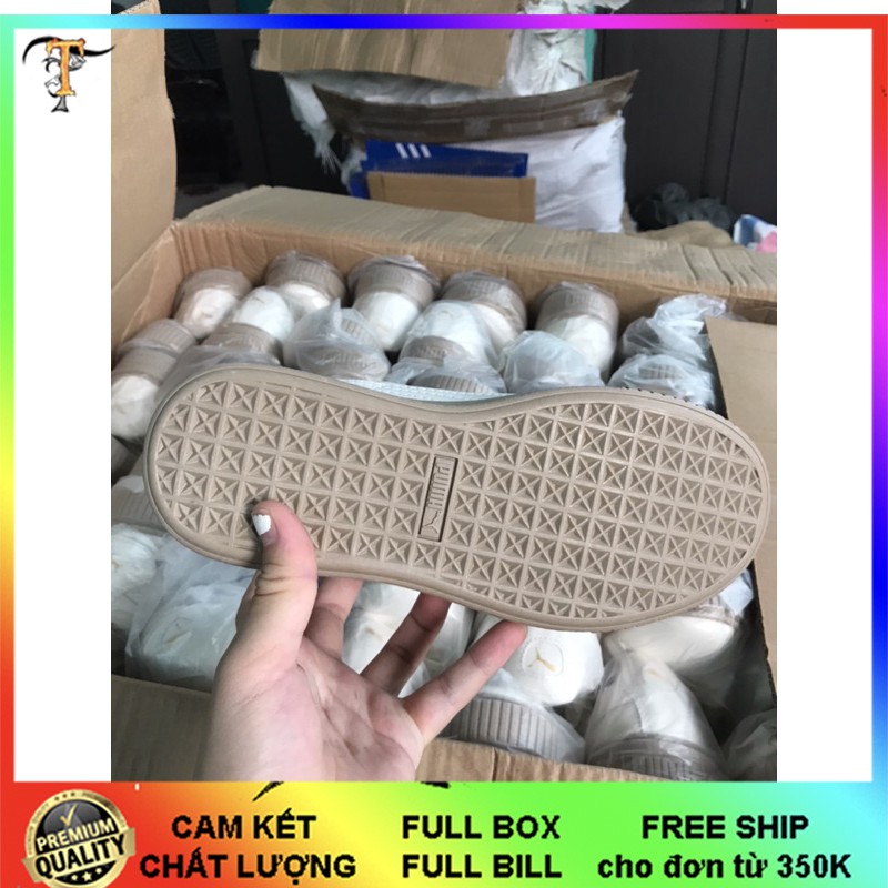 [Hot Trend - Bản trung ] Giày thể thao fuma da bóng trắng đế nâu bản dây trắng | BigBuy360 - bigbuy360.vn