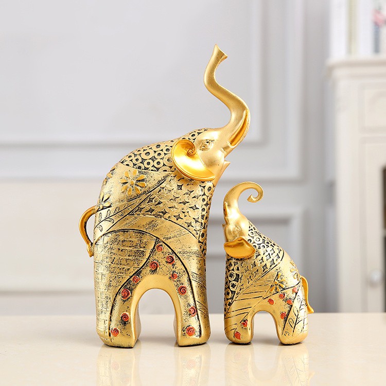 Tượng Đôi Voi Vàng Tài Lộc decor Nhà Cửa Phong Cách Bắc Âu