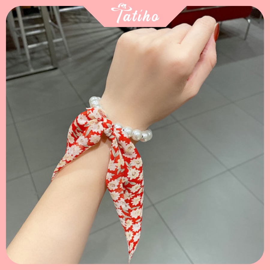 Cột Tóc, Ruy Băng Turban Chất Voan Họa Tiết Hoa Nhí Dây Chuỗi Phối Nơ Tiểu Thư Phong Cách Hàn Quốc - Tatiho - Mã SC016