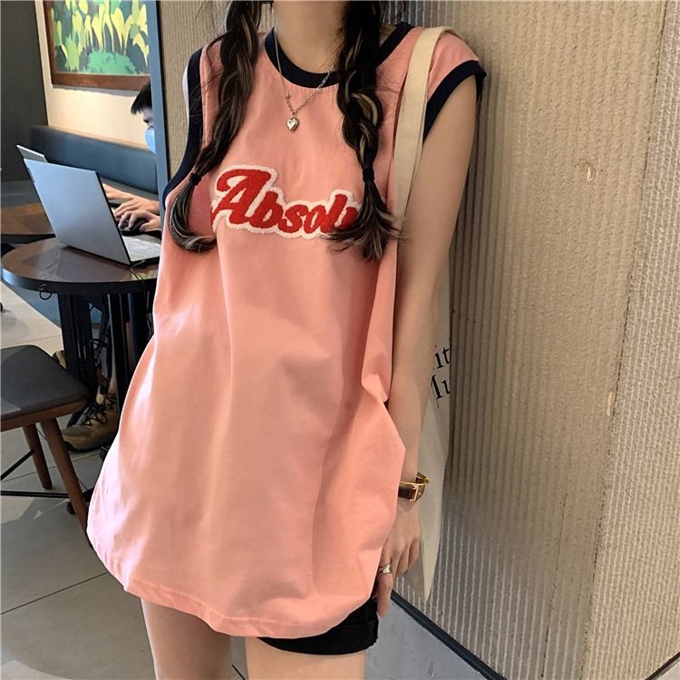 Áo Thun Mỏng Không Tay Dáng Rộng Thêu Chữ Thời Trang Mùa Hè Hàng Mới Dành Cho Nữ 2022