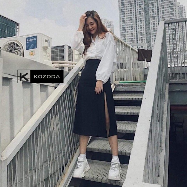 Chân váy xẻ tà 🍒 chân váy dài phong cách ulzzang kozoda cv7 | BigBuy360 - bigbuy360.vn
