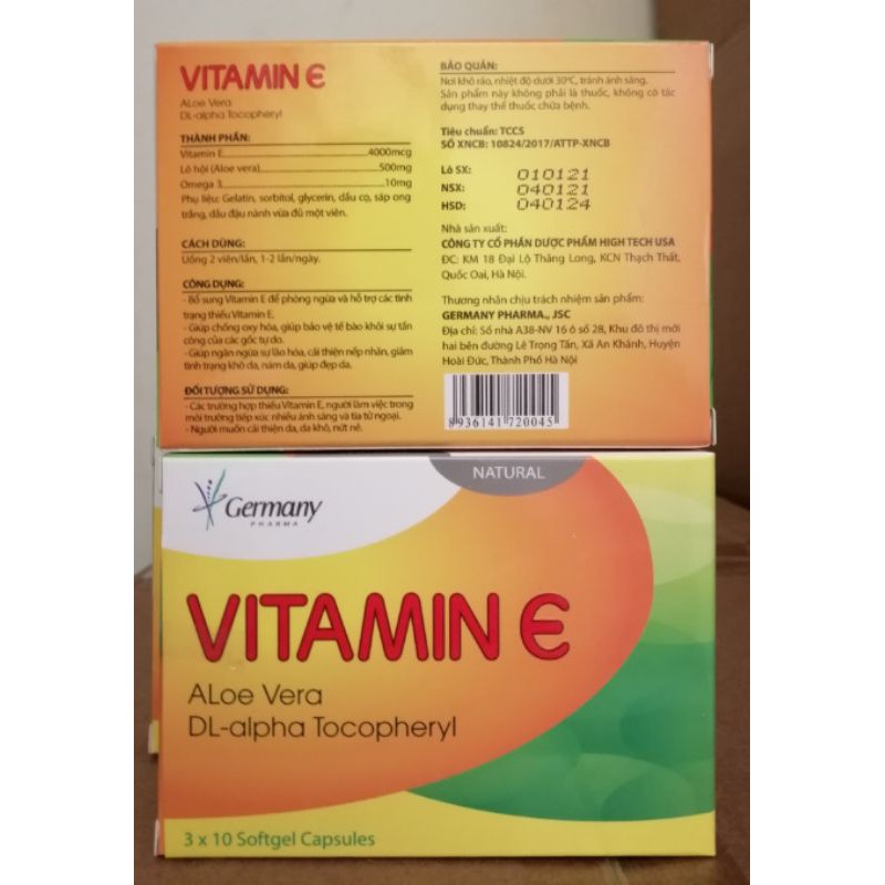 Vitamin E hộp 30 viên giúp da căng mịn sáng đẹp.