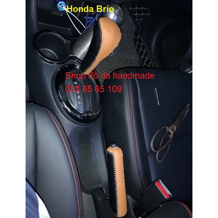 Bao da cho cần số, phanh tay Honda Brio bằng da bò, bảo hành 1 năm