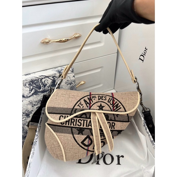 Túi dior saddle thổ cẫm cầm tay