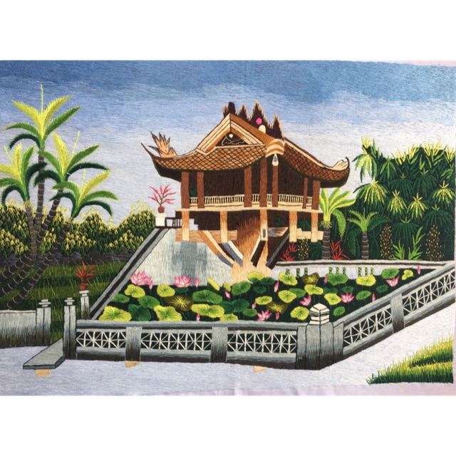 Tranh thêu tay phong cảnh Chùa Một Cột 35x50cm | Shopee Việt Nam