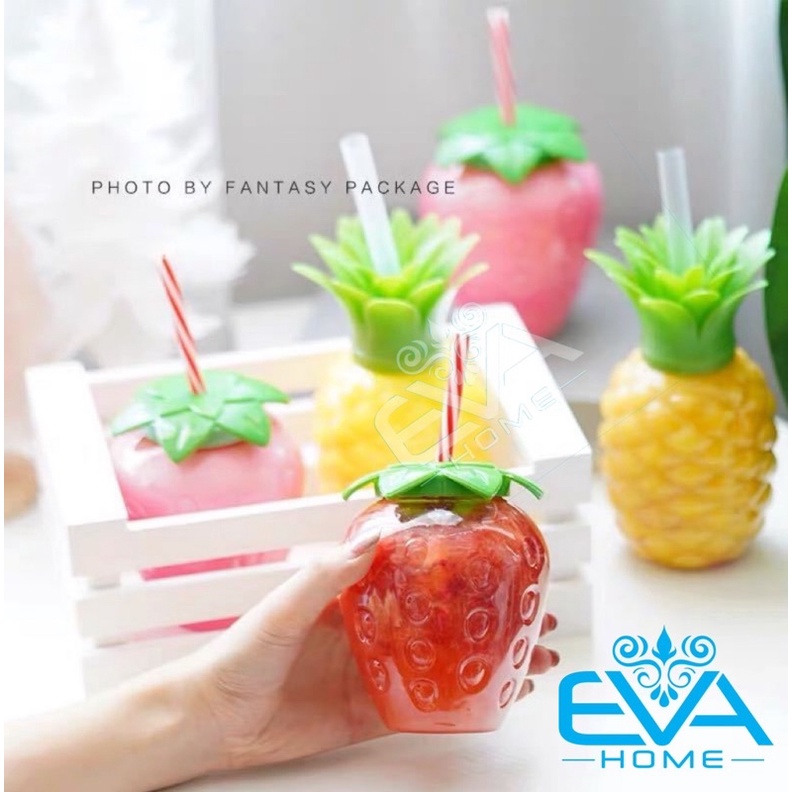 Combo 2 Bình Đựng Nước Đựng Nước Quả Dâu Tây 500ML Tặng Kèm Mốc Khóa Trái Dâu Và Ống Hút SP4744