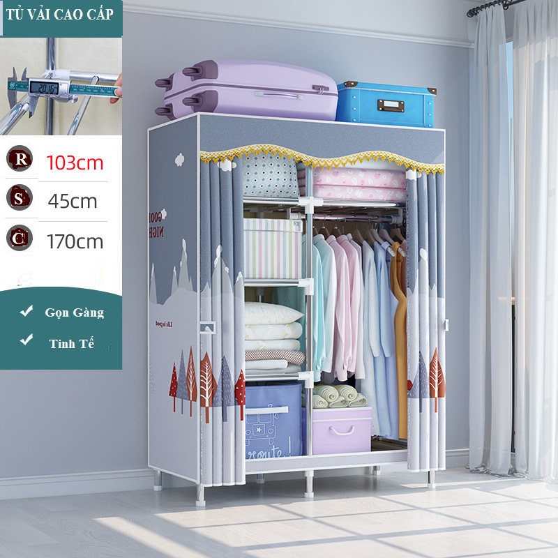 (Sỉ Toàn Quốc) Tủ Quần Áo Gỗ Có Rèm Che 2 Buồng 4 Ngăn Tiện Lợi Chống Mốc Và Côn Trùng