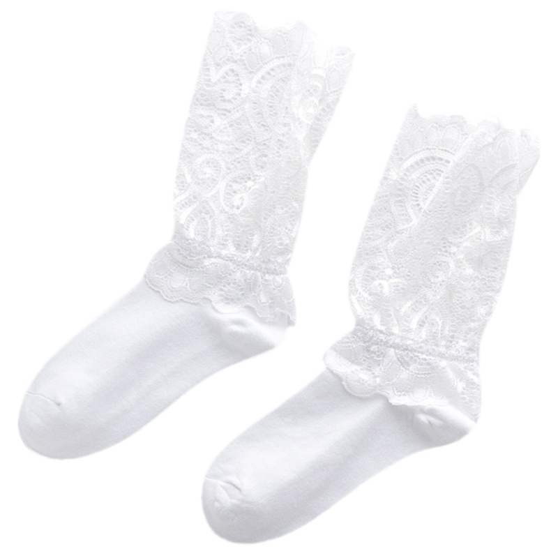 Xiangbao Vớ Cotton Dài Đến Mắt Cá Chân Phối Lưới Ren Hoa Ngọt Ngào Kiểu Harajuku Công Chúa Cổ Điển Thanh Lịch Cho Nữ Ho