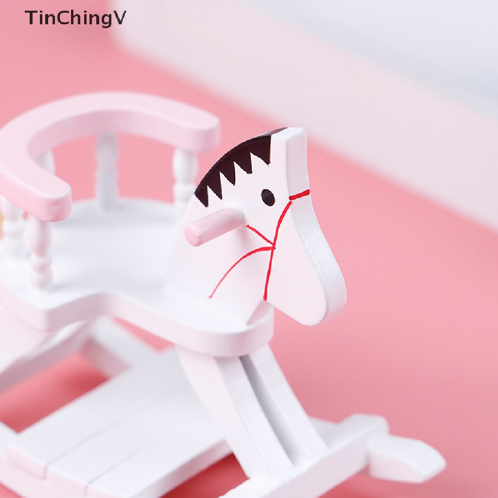 Mô hình ghế ngựa bập bênh đáng yêu bằng gỗ tỉ lệ 1: 12 trang trí nhà búp bê