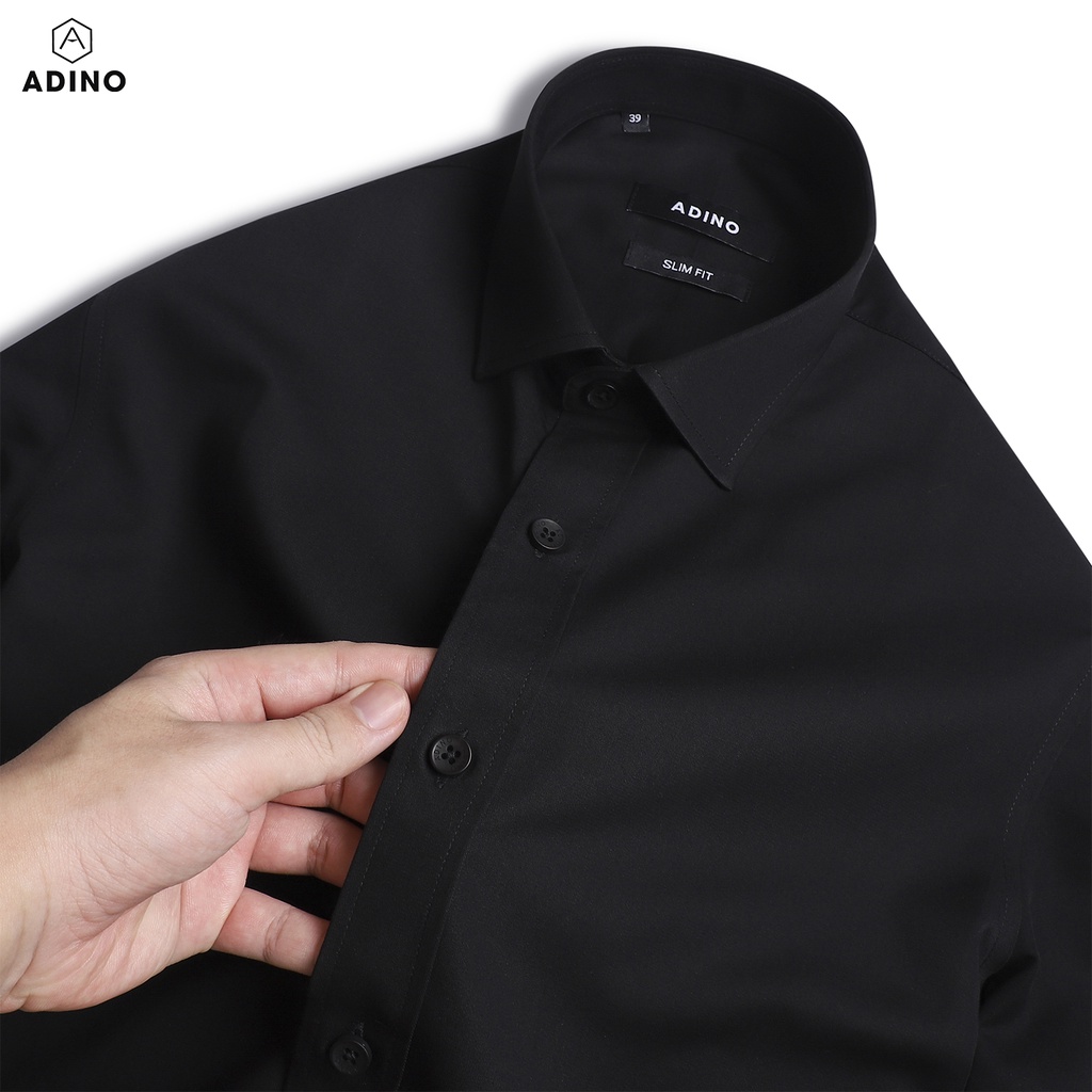 Áo sơ mi đen nam ADINO vải sợi sồi modal polyester mềm mịn co giãn thoáng mát dáng công sở slimfit hơi ôm trẻ trung SM14
