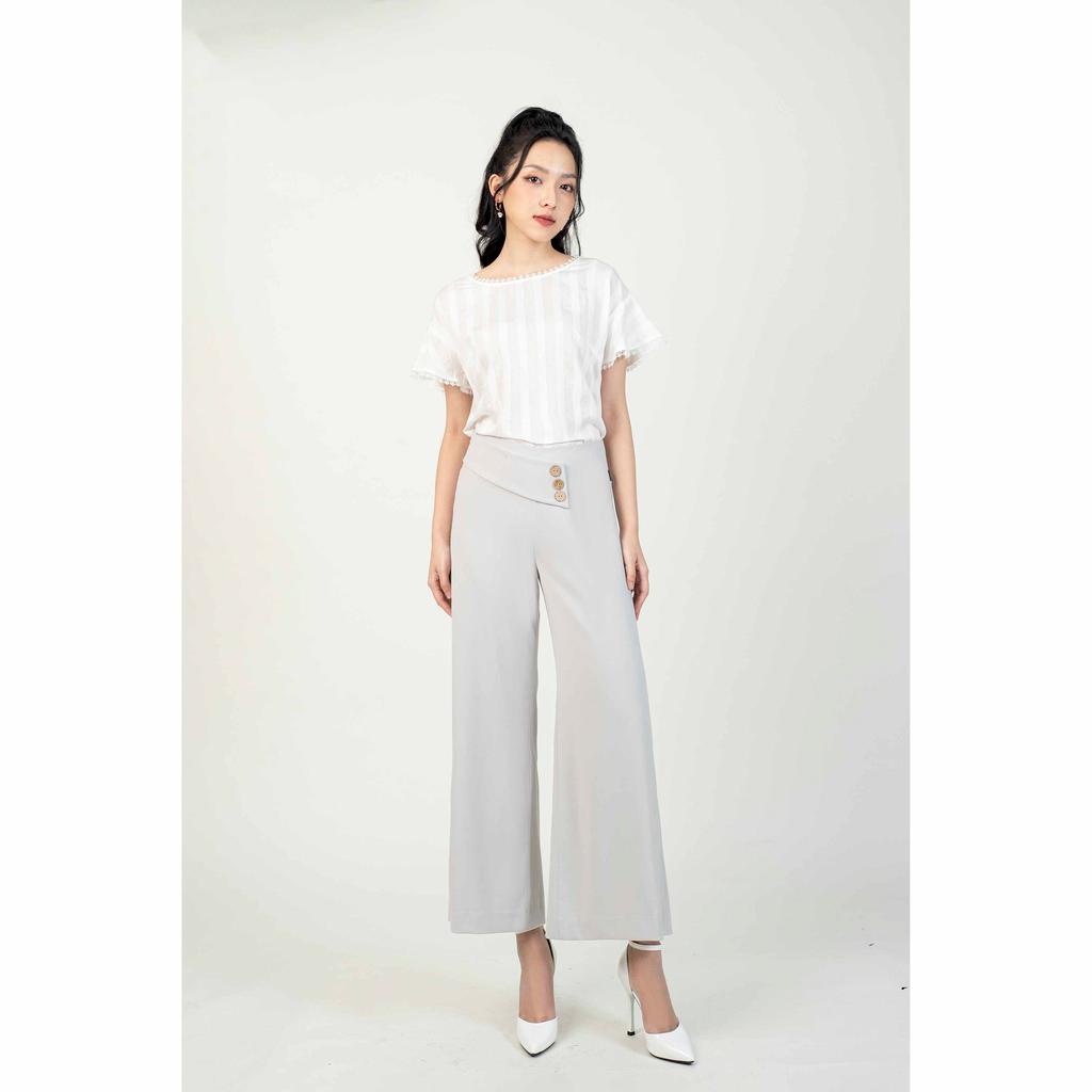 Quần ống rộng, đính cúc gỗ MMOutfit M-QU050221032