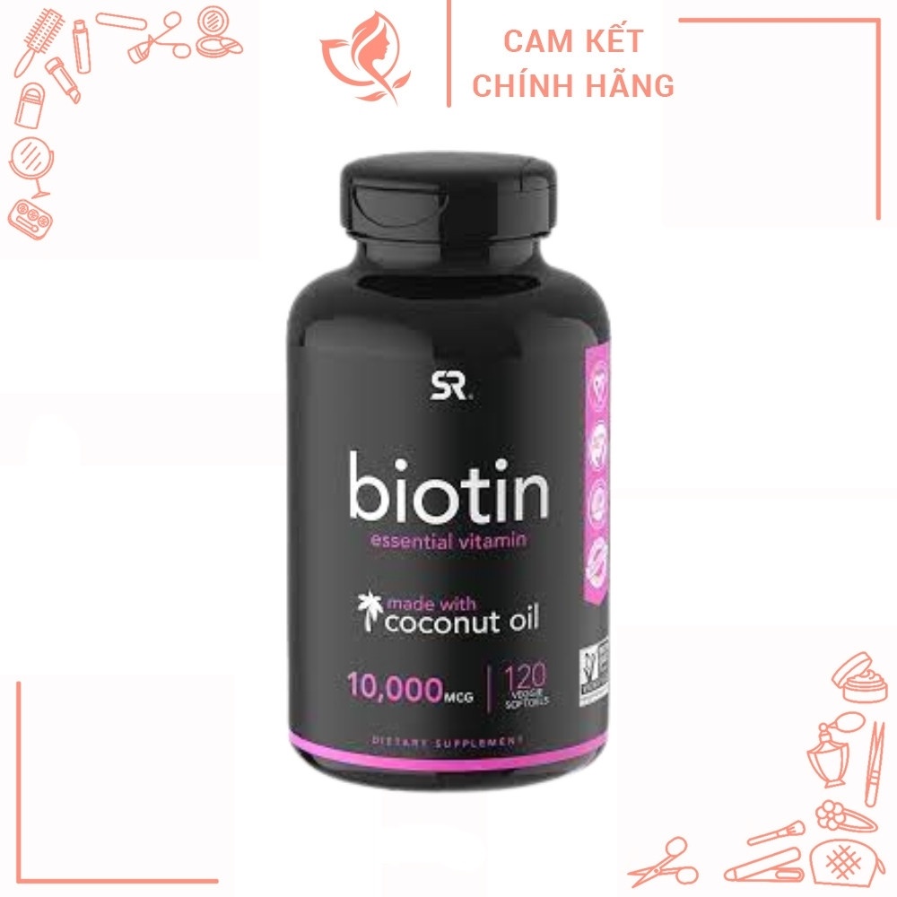 Viên Uống Cải Thiện Rụng Tóc, Kích Thích Mọc Tóc Sports Research Biotin Support Healthy Hair & Skin 10,000mcg 120 Viên