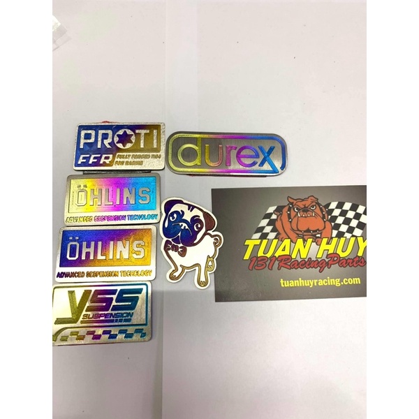 tem dán cóc phuộc nhỏ cho xe tay ga honda vario click air blade vision sh mode durex yss ohlins proti ( titanium stamp )