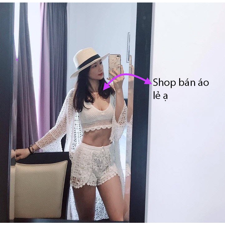 (Hàng Nhập) Áo crochet len móc đi biển kiểu dáng thời trang # 30X