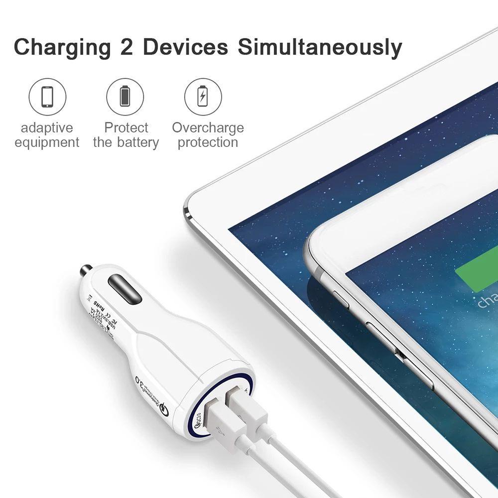 Củ Sạc Điện Thoại Trên Ô Tô LONTIME 18W Hai Cổng USB QC3.0