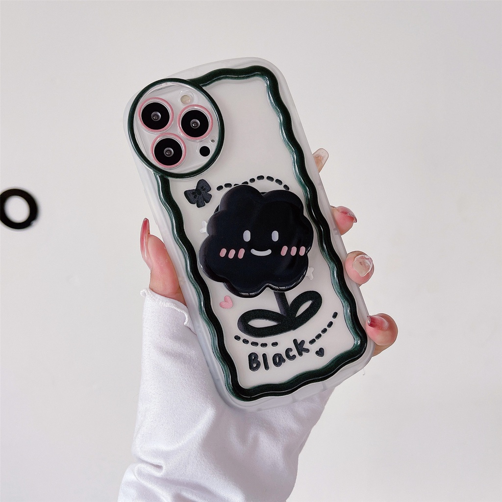 Ốp Điện Thoại Tpu Dẻo Trong Suốt Họa Tiết Hoa Đen Dễ Thương Chống Rơi Cho iphone 11 12 13Pro XS Max XR