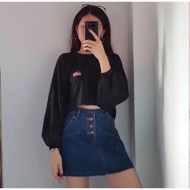 [Mã FASHIONT4WA2 giảm 10K đơn 50K] Áo Croptop Tay Dài Form Rộng Hình Cờ Mỹ