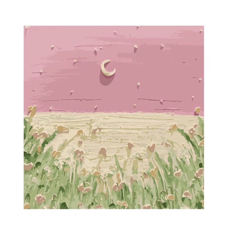 Tranh sơn dầu số hoá- FLOWER AND MOON- Tranh tone pastel- SIZE 40*40cm