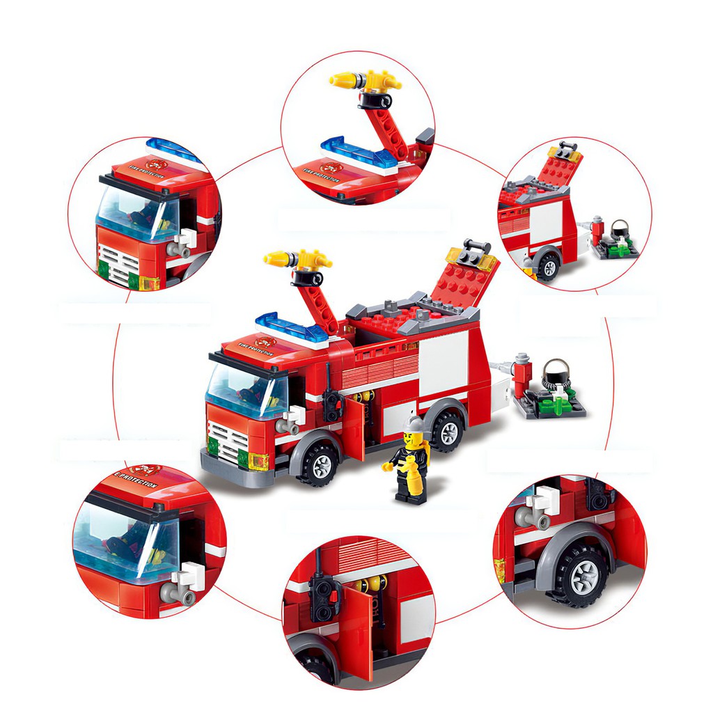 Bộ đồ chơi lắp ghép xếp hình cảnh sát, xe tải, xe cứu hỏa trí tuệ nhiều chi tiết, chất liệu nhựa ABS an toàn cho bé