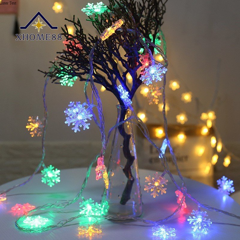 Dây đèn led bóng hình bông tuyết cắm điện dùng trang trí tiệc Giáng Sinh Tết siêu đẹp