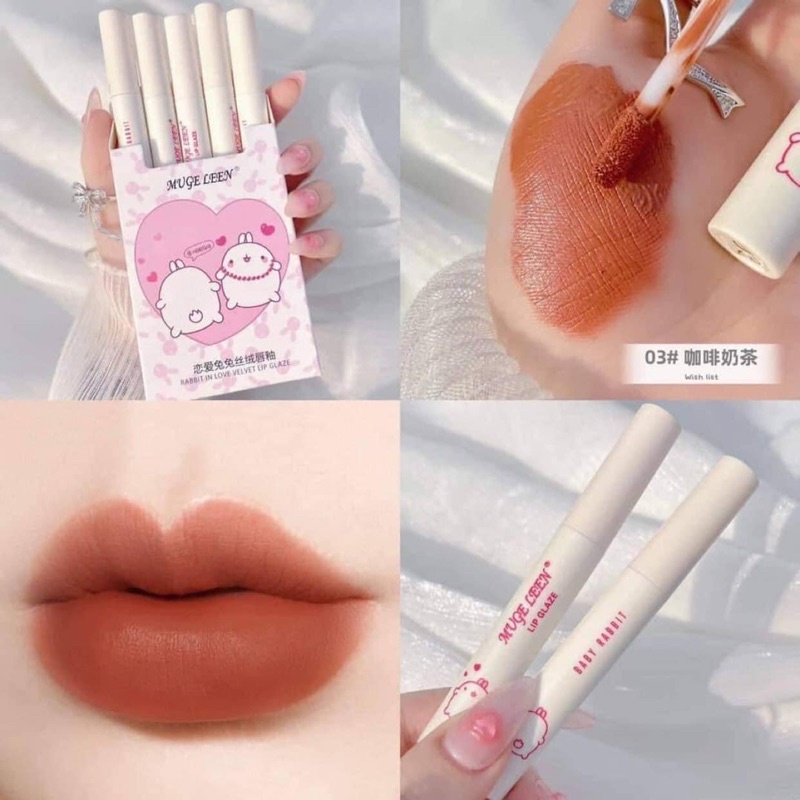 Set 5 Son MUGE LEEN Hình Thỏ Trái Tim Mẫu Mới