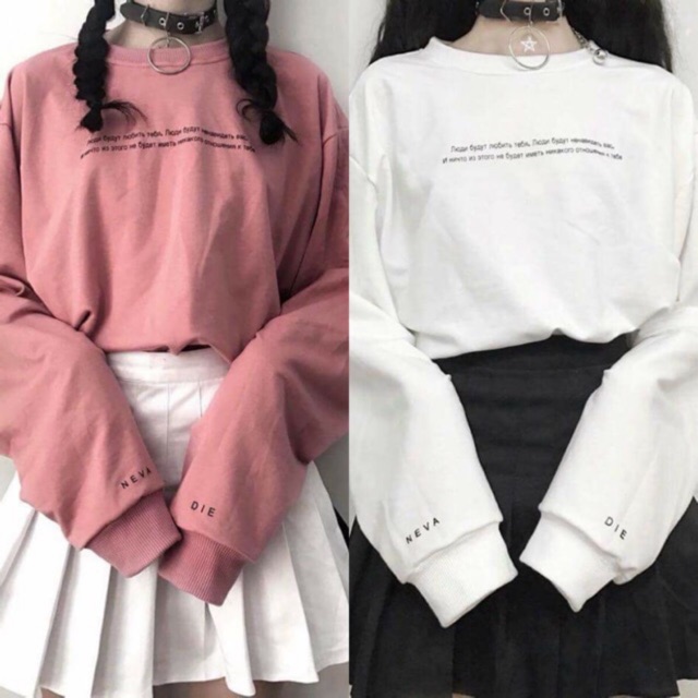 ÁO THU ĐÔNG IN CHỮ TAY PHỒNG-dáng unisex chất da cá màu hồng-trắng | BigBuy360 - bigbuy360.vn