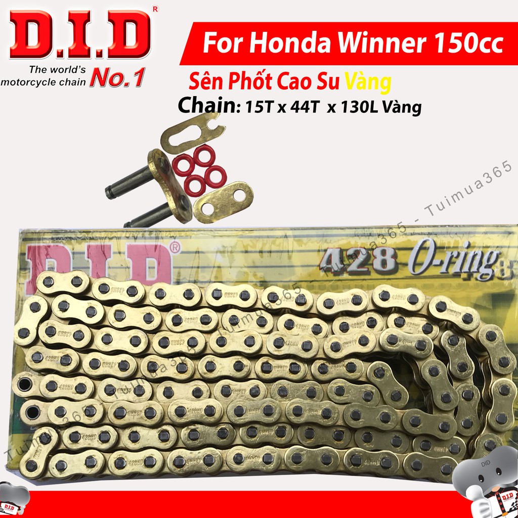 Nhông sên dĩa DID Winner 150cc nhông 15T dĩa 44T – Sên vàng phốt cao su 130L ( Thái Lan )