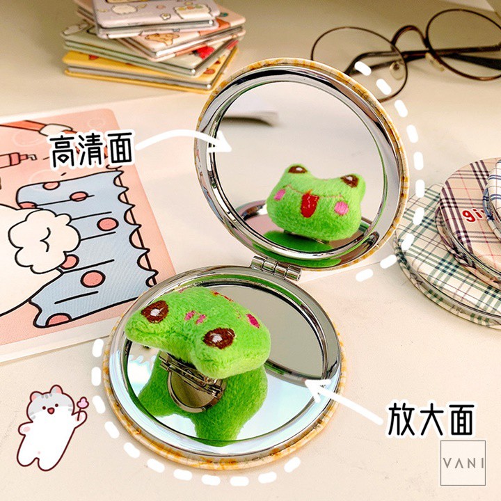 Gương Cầm Tay Mini Gấp Gọn Hình Tròn Mini Sọc Caro Siêu Đáng Yêu - Vani Store [VPP00151]