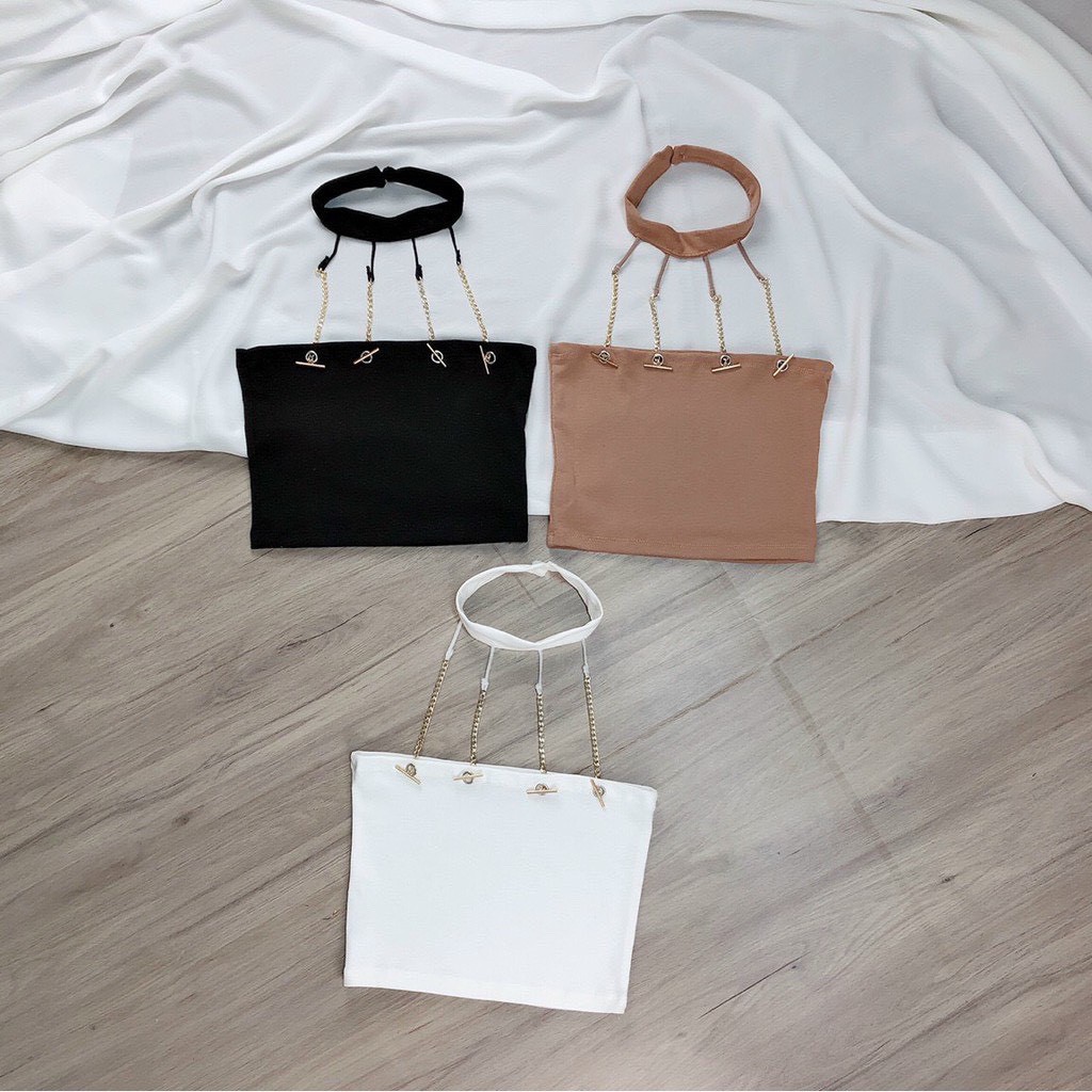 Áo ống phối vòng xích cổ chocker cá tính