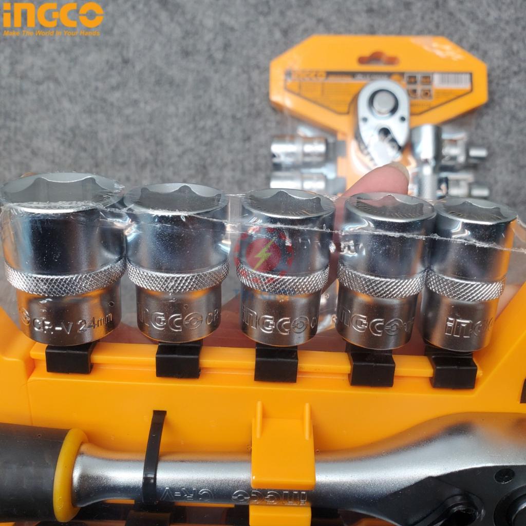 Bộ cờ lê 2 chiều tự động kèm 10 đầu tuýp 1/2&quot; INGCO HKTS12122 bộ cần siết lực 2 chiều thép Cr-V chống rỉ sét, bền cứng.