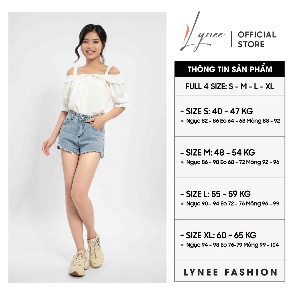 Áo sơ mi nữ trễ vai tay bồng LYNEE  2 dây  cổ bèo tay lỡ chất vải lụa mềm nhẹ thoáng mát - A15