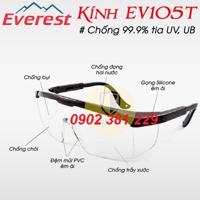 Kính bảo hộ mắt chống bụi, chống UV Everest EV105