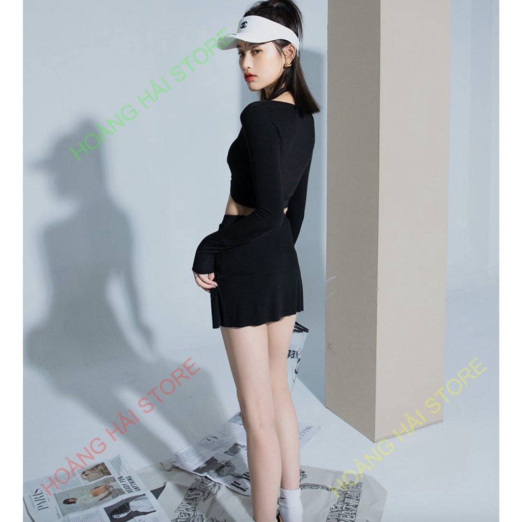 Bộ đồ bơi bikini nữ hai mảnh kín đáo quần short áo tay dài đi tắm biển, tập yoga, tập gym - B.31