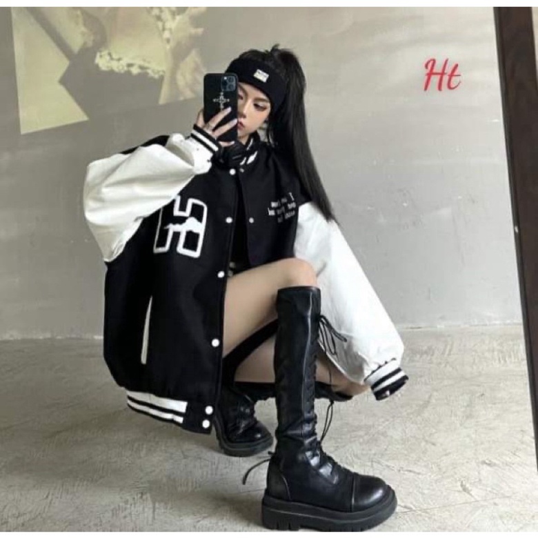 [Mã FAMARAL1 giảm 10K đơn 50K] Áo khoác bomber phối tay H đám mây HT1121