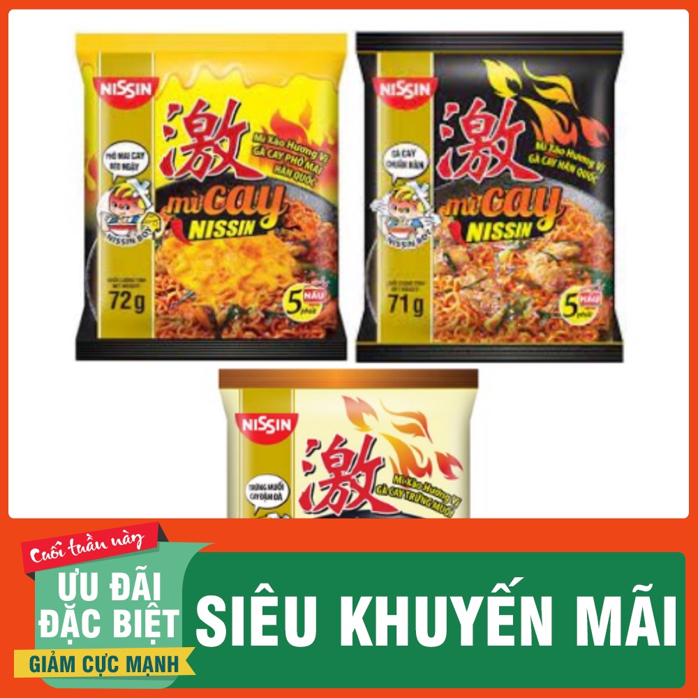 1 Thùng 6 lốc mì Xào Nissin 4 Vị Gà cay Phô Mai, Gà Cay Trứng Muối, Gà Cay , Súp Cay