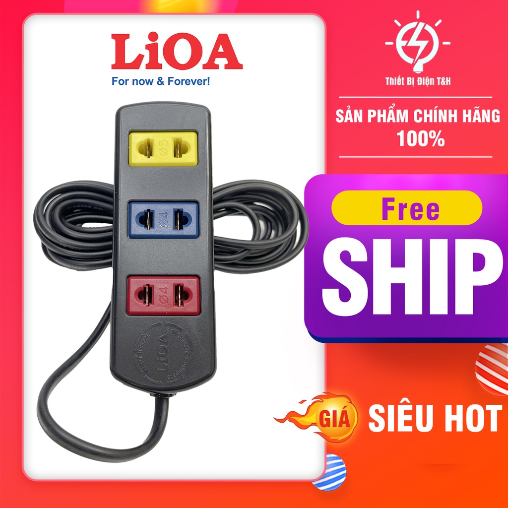 Ổ cắm điện LIOA, 3 ổ cắm, 1 công tắc, chịu tải 1000w, dây dài 3M, 5M, 3TC3-2 - 3TC5-2 - Thiết Bị Điện T&amp;H