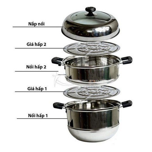 Nồi hấp inox đa năng 3 tầng 2 vĩ 28cm tiện lợi cho nhà bếp hàng loại 1 (đầy đủ hộp)