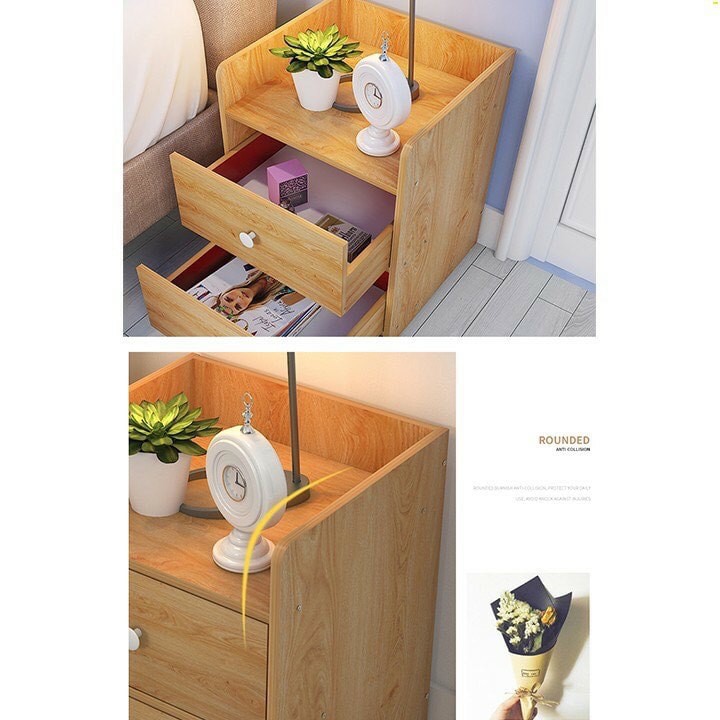 Tủ, Kệ Đầu Giường Vuông 2 Ngăn Kéo Màu Gỗ 40 x 26 x 32.5cm
