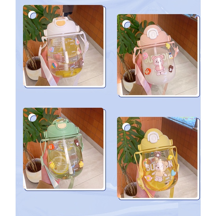Bình nước thể thao gấu magic cute 1200ml và 1600ml có ống hút và vạch chia ml