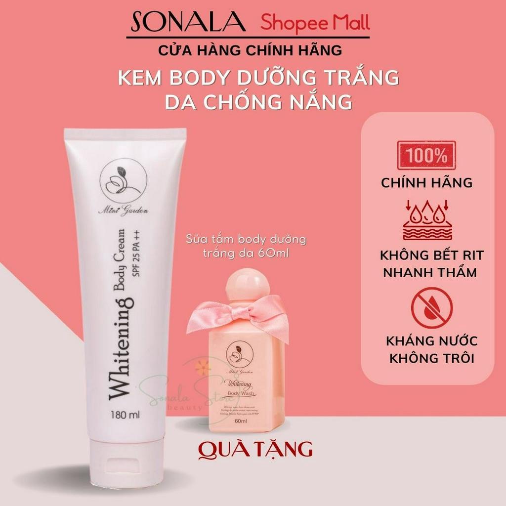 Kem body men bia Whitening Body Cream MiniGarden dưỡng trắng chống nắng body SPF 25 PA ++ 180ml makeup body