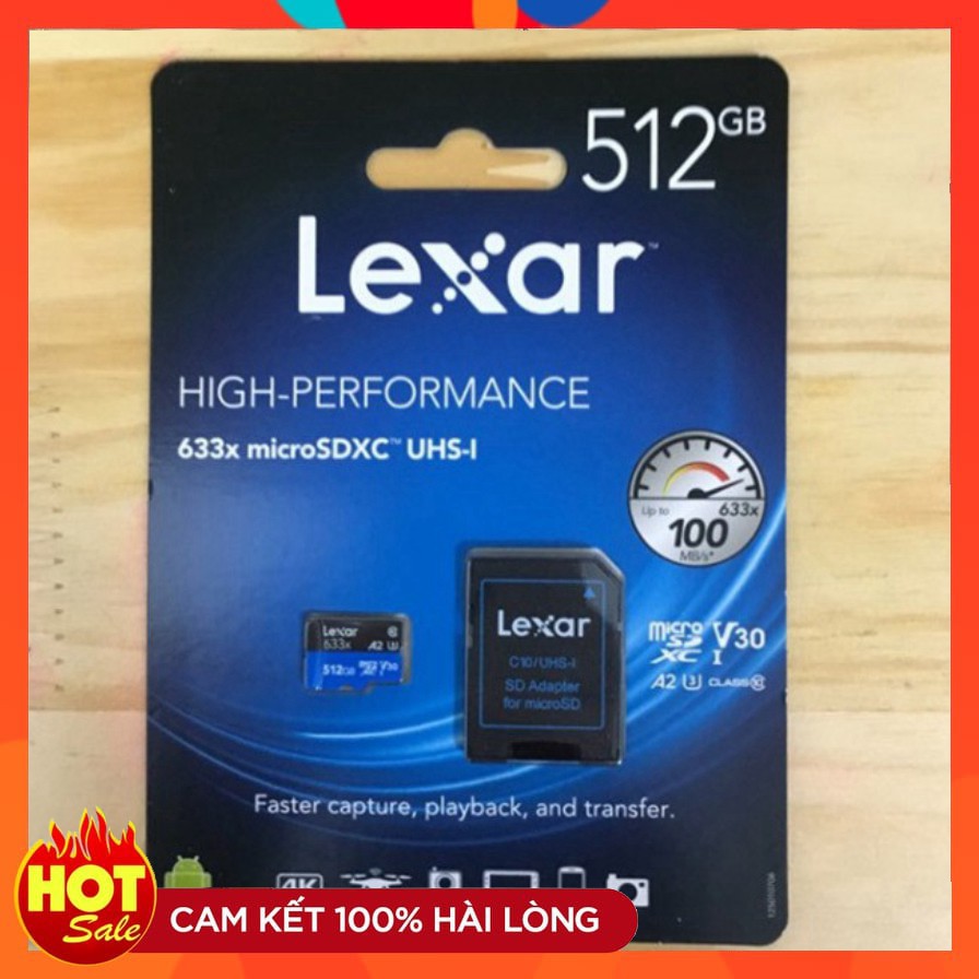 Thẻ nhớ Micro SD lexar 512GB UHS-I class 10 SDXC 633x U3 95Mb/s