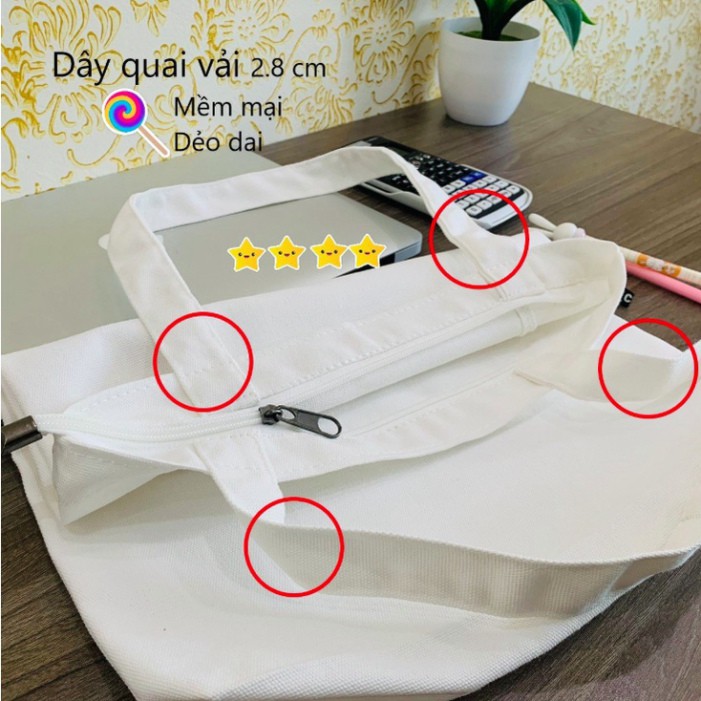 Túi tote vải canvas có khoá kéo miệng in hình chú èo mập cực cute