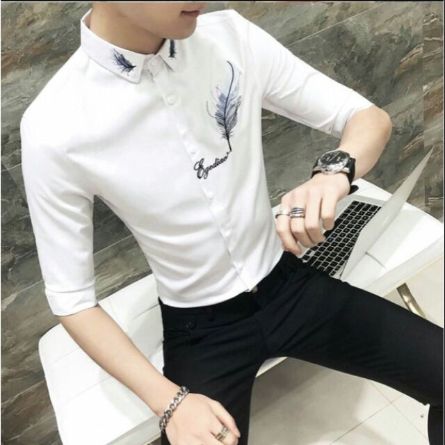 Sơ MI TRẮNG NAM Sơ Mi Nam Dài Tay Hàn Quốc họa tiết Thêu Vua Jean